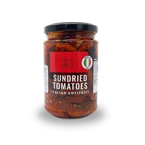 Aldi sun dried tomatoes. Specifications. Sundried Tomatoes (58%), Sunflower Oil (36%), Extra Virgin Olive Oil (3%), Sea Salt, Sugar, Garlic, Acidity Regulators: Citric Acid, Lactic Acid; Oregano, Black Pepper, Antioxidant: Ascorbic Acid. Safety button pops when seal is broken. Store in a cool, dry place, out of direct sunlight. 