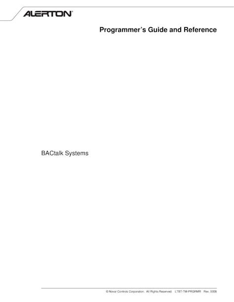 Alerton Programmers Guide and Reference for BACtalk Systems