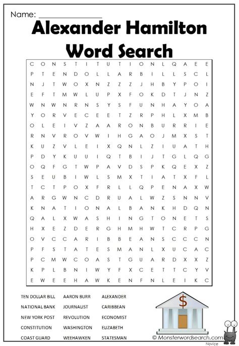 Alexander Hamilton Word Search Monster Word Search