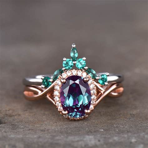 Alexandrite engagement rings. Nature Inspired alexandrite engagement ring Unique Black gold color changing twig engagement ring cluster emerald wedding ring for women. (2.3k) $145.60. $182.00 (20% off) FREE shipping. 