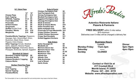 Alfredo s Paradiso menu