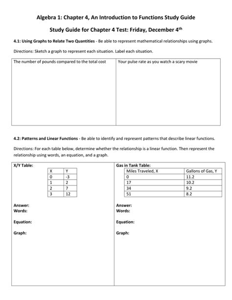 Algebra 1 Chapter 4, An Introduction to Functions Study Guide