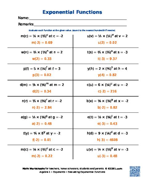 Algebra 1 Exponential Functions Worksheet Kidsworksheetfun
