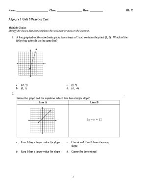 Algebra 1 Unit 3 Exam Test Answers