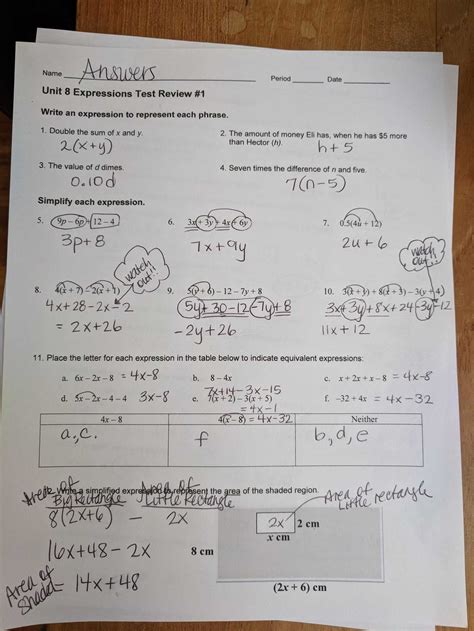 Algebra 1 Unit 5 Test Answers Sheet
