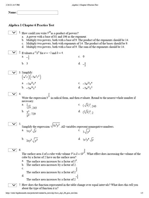 Algebra 1 chapter 6 practice test answers.  Study with Quizlet and memorize flashc...