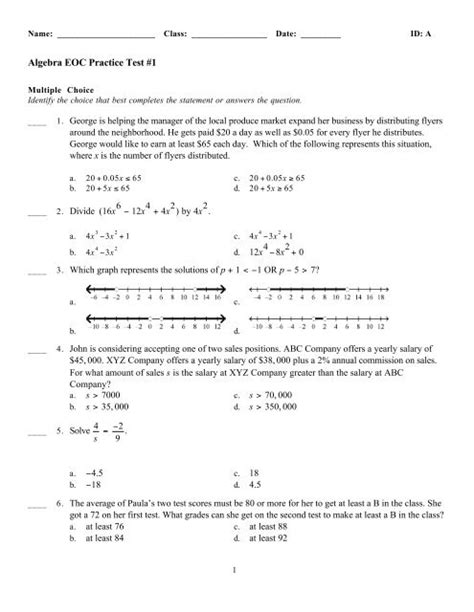 Algebra 1 eoc questions. Solution For FSA Geometry EOC Review Kelly dilates triangle ABC using point P as the center of dilation and creates triangle A'E'C'. By comparing the slopes of AC and CB and AG' and C'R', Kelly found ... Generate FREE solution for this question from our expert tutors in next 60 seconds. ... Algebra 1: Class: Class 10: 