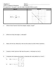 Algebra 1 unit 4 lesson 8 homework answers.  All answer keys are include Homework Help G...