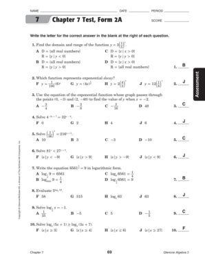 Algebra 2 Chapter 7 Test Form 2a