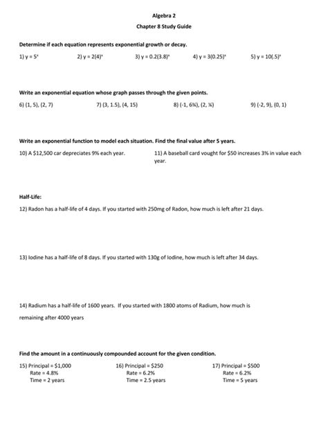 Algebra 2 Chapter 8 Study Guide