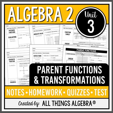 Algebra 2 Unit 3 Parent Functions & Transformations All Things Algebra®