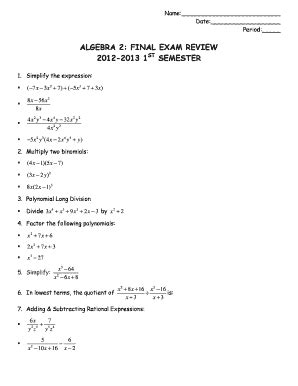 Algebra 2 second semester final A Plus Algebra