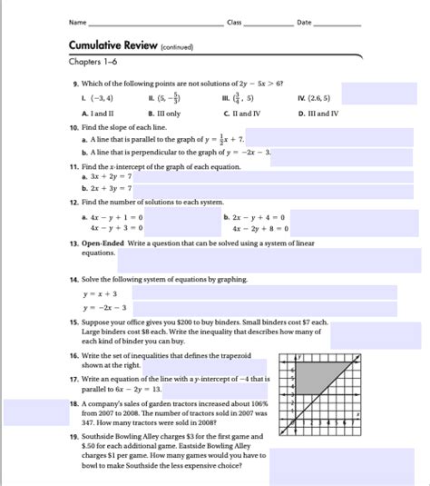 Algebra Cumulative Review Chapters 1-9 h - St Mary