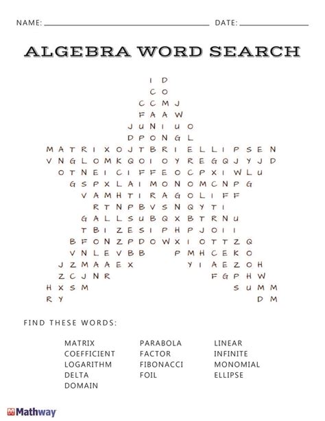 Algebra Word Search Activity! algebra activity mathway Word Search Printable