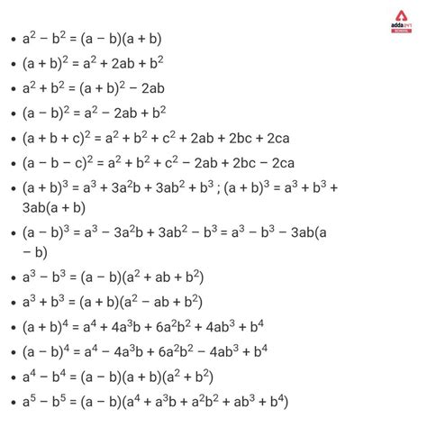 Algebra formulas