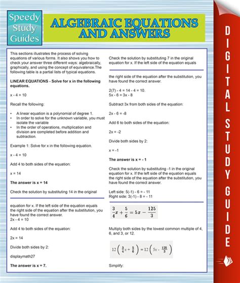Algebraic Equations Speedy Study Guides