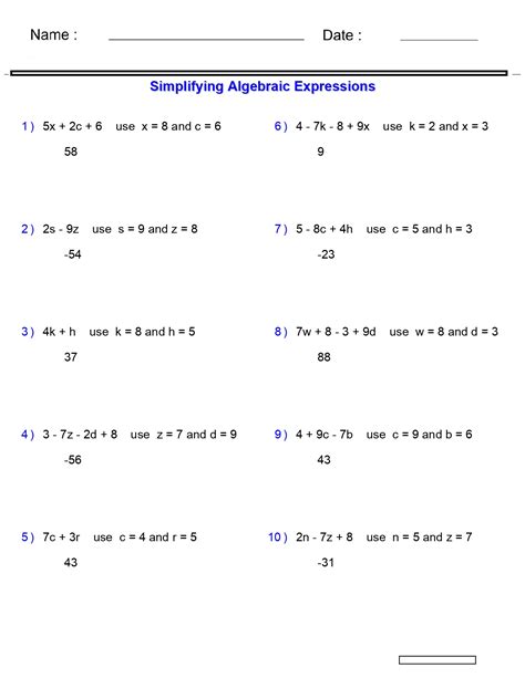 Algebraic Expressions Evaluating Two Variables Worksheets 234 Terms