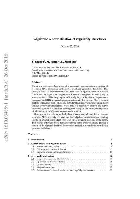 Algebraic Renormalisation Of Regularity Structures Springerlink