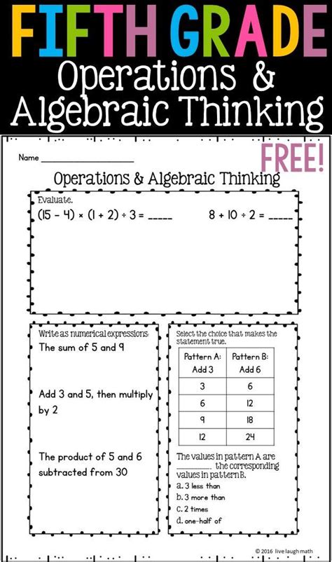 Algebraic Thinking - 5th Grade Algebra Mathematics Resources …