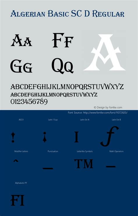 Algerian Basic SC D Regular Version 001.005 Font Sample Font Sample
