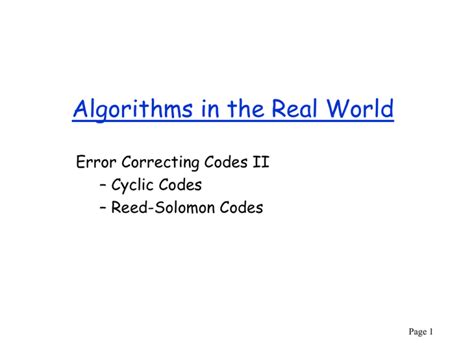 Algorithms In The Real World Error Correcting Codes