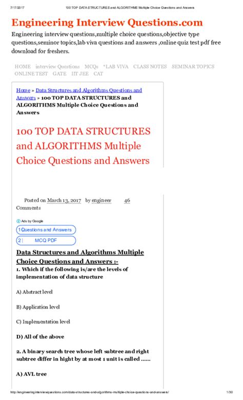 Algorithms Multiple Choice Questions With Answers