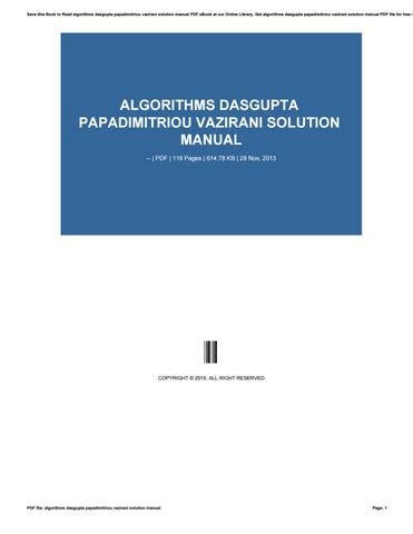 Algorithms dasgupta papadimitriou vazirani solution manual. - Art de guérir et la science.