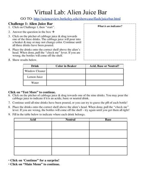 Alien Juice Bar Worksheet Answers