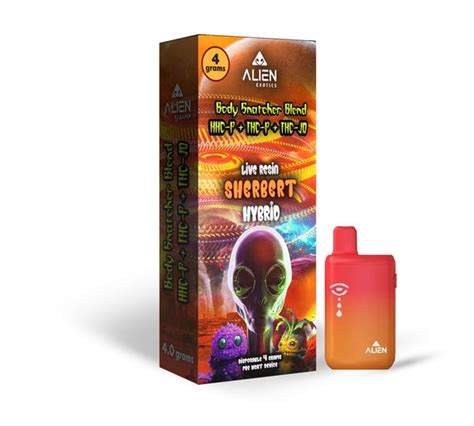 Alien exotics 4 gram disposable. Discover the Delta Extrax Adios Blend Live Resin Disposable, offering a 4.5 gram blend of THC-A and Delta-9 THC-P inside a large capacity disposable vape. Delta Extrax Adios Blend Live Resin Disposable 4.5G Features: • Capacity: 4.5G (4500mg) ... Alien Cookies, Grandmommy Purple, Jelly Sherbet, Sweet Tooth, Thors Hammer. 