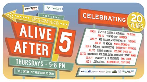 Alive After 5 returns with the 2021 Small Batch Series. This series takes place weekly this August, every Thursday evening from 5:00pm to 8:00pm at a different outdoor venue in downtown Billings..... 