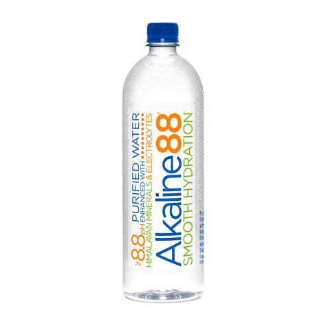 About Alkaline Water Products Alkaline88 ® is a premier 8.8 pH balanced bottled alkaline drinking water enhanced with trace minerals and electrolytes. The product offers consumers the unique opportunity to purchase alkaline water in conveniently packaged 500-milliliter, 700-milliliter, 1-liter, 1.5-liter, 3-liter and 1-gallon sizes.. 