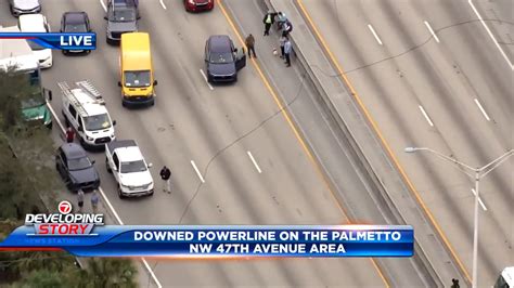 All Lanes on Palmetto Expressway in Miami Gardens shut down due to downed power lines