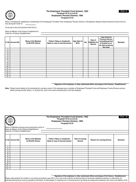 All PF Forms in Excel Format Cheque Employment