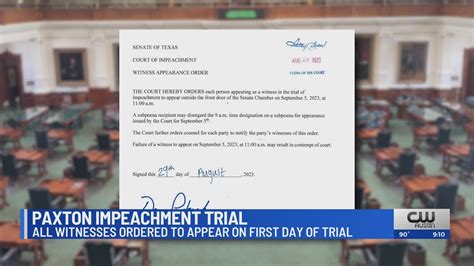 All Paxton impeachment witnesses ordered to appear on first day of trial