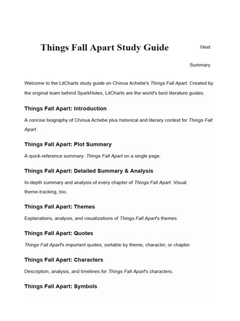 All Things Fall Apart Study Guide Answers Schcl