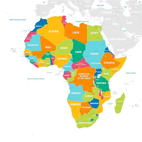 Map of Africa showing the continent's 54 countries. Africa contains 54 countries, 3 dependencies, and one disputed territory. Nigeria is Africa's most populous country, with a population of over 206 million. St. Helena, a British dependency, is the least populated territory in Africa. Lagos, located in Nigeria, is Africa's most populous city .... 