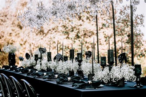 All black wedding theme.  From dramatic floral arrangements to For an all-black theme wedding, ...