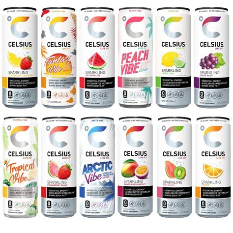 All celsius flavors. CELSIUS Assorted Flavors Official Variety Pack, Functional Essential Energy Drinks, 12 Fl Oz (Pack of 12) 4.7 out of 5 stars 89,275 $ 18. 98 ($ 0. 13 /Fl Oz) Get it by Saturday, February 17. Add to Cart. Best Seller. Grocery & Gourmet Food 