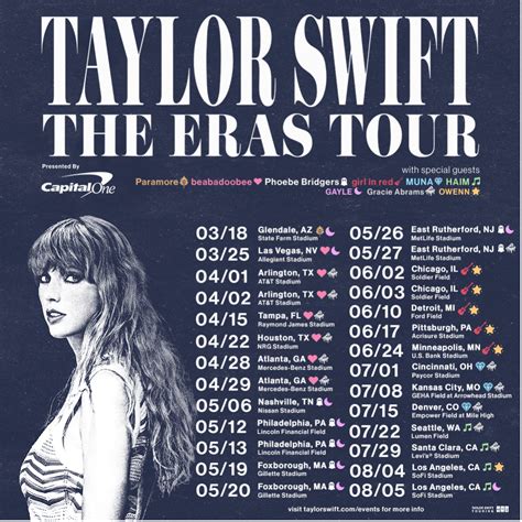 All Dates Choose date range. Canada. 2024-11-14. Nov. 14. Thursday 07:00 p.m. Thu 7:00 p.m. Open additional information for Toronto, ON Rogers Centre Taylor Swift | The Eras Tour 2024-11-14, 7:00 p.m. ... ES Estadio Santiago Bernabéu Taylor Swift | The Eras Tour - VIP Packages 2024-05-30, 6:30 p.m. Venue.. 