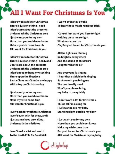 All i want for christmas is you lyrics. Alt, jeg ønsker mig til jul, er dig. Jeg ønsker mig ikke meget til jul. Der er kun én ting, jeg har brug for. Jeg er ligeglad med gaverne. Under juletræet. Jeg vil bare have dig for mig selv. Mere end du nogensinde ville vide. Opfyld mit ønske. Alt, jeg ønsker mig til jul, er... 