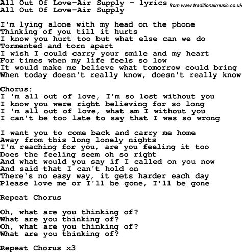 All out of love lyrics. Things To Know About All out of love lyrics. 