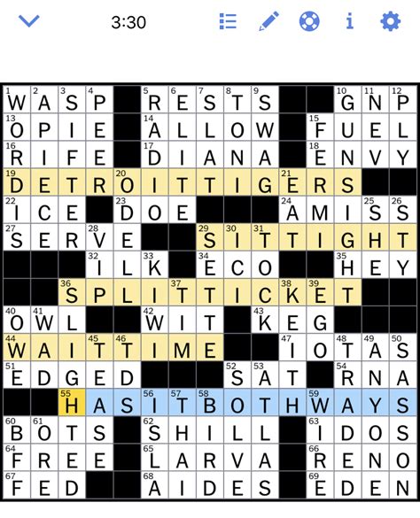 All possible nyt crossword. Two or more clue answers mean that the clue has appeared multiple times throughout the years. ALL New York Times Crossword Clue Answer. THAT. SET. RISE. TOLD. EARS. This clue was last seen on NYTimes July 23, 2023 Puzzle. If you are done solving this clue take a look below to the other clues found on today's puzzle in case you may need help ... 