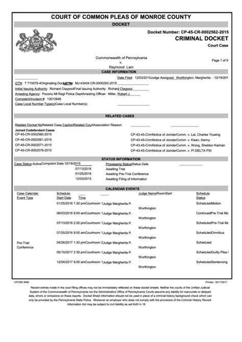 Allegheny county docket sheets. Docket Sheets Search, view and print court docket sheets; Pay Fine or Fees Securely pay fines, costs, and restitution; E-Filing ... Allegheny County Health Dept. - 446 C.D. 2022; M. Rosato & A. Sciullo v. Allegheny County Health Dept. - 446 C.D. 2022 ... 