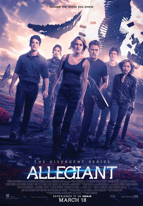 Allegiant 2016 movie. Parents Need to Know. Parents need to know that Allegiant is the second-to-last movie in the Divergent series. Based on the first half of the final book in Veronica Roth's best-selling trilogy, the adaptation continues the saga of Tris (Shailene Woodley) and her partner in love and war, Four (Theo James). 