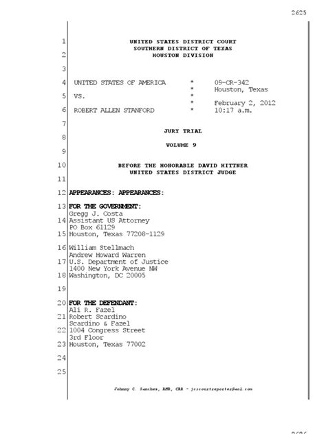 Allen Stanford Criminal Trial Transcript Volume 9 Feb 2 2012