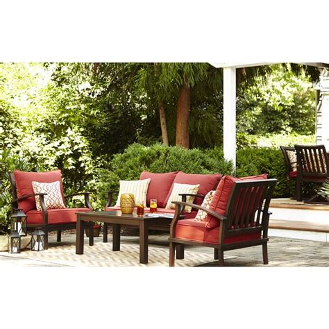 Find allen + roth Table patio furniture sets at Lowe's today. Shop patio furniture sets and a variety of outdoors products online at Lowes.com. ... allen + roth Chatham Pier 4-Piece Patio Conversation Set with Blue Cushions. Relax all summer in style with this patio conversation set from the Chatham Pier collection. It comes with a loveseat .... 