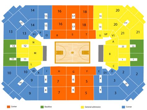 Allen Fieldhouse Basketball Seating Chart. Courtside sections, rows, and seats at Allen Fieldhouse . Courtside center sections include R-T, F-H and end sections include V1-D1, P1-K1 with corner sections of U,V, Q, K, J, E. The center rows run from 1-11, with end section rows starting at row 1-10. The section at corner ends starts at row 1-11.. 