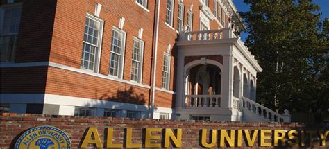 Allen university south carolina. Columbia, South Carolina, 29204. 803-376-5900 . MY ALLEN . NEWS . ATHLETICS . APPLY . Allen University. About Us | About Allen Univeristy; History of Allen University; Mission & Vision; ... Students desiring to pay course tuition and fees with cash may visit the Allen University Business Office 1530 Harden Street, Columbia, SC 29204. Money ... 