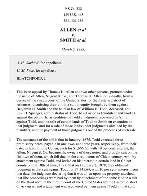 Allen v Smith 129 U S 465 1889