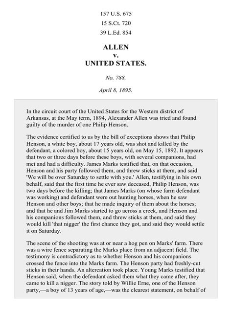 Allen v United States 157 U S 675 1895